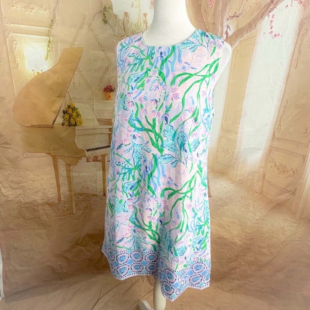 NEW Lilly Pulitzer EDITA SHIFT, MULTI SEACRET ESCAPE ENGINEERED WOVEN DRESS - Picture 3 of 11